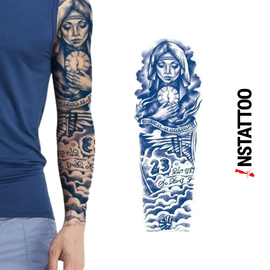 (Full Sleeve) Blessing - Halb-permanentes Tattoo