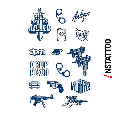 (15 Tattoo) UZI -Halb-permanentes Tattoo